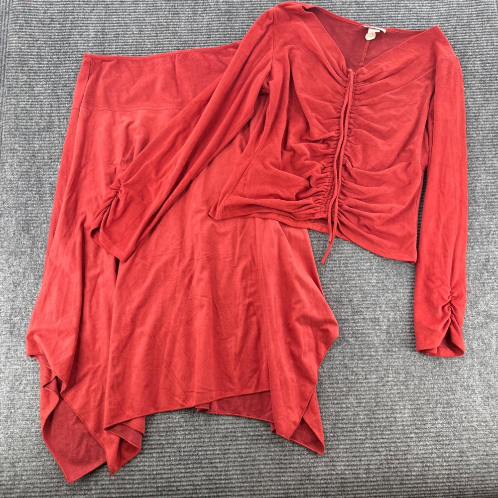 YS Fashion USA Red Faux Suede Ruched Top XL Handkerchief Skirt Large Set